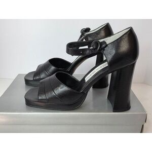 Amanda Smith Wynne Black Leather Platform Block Heel Sandals  Womens 7M
335